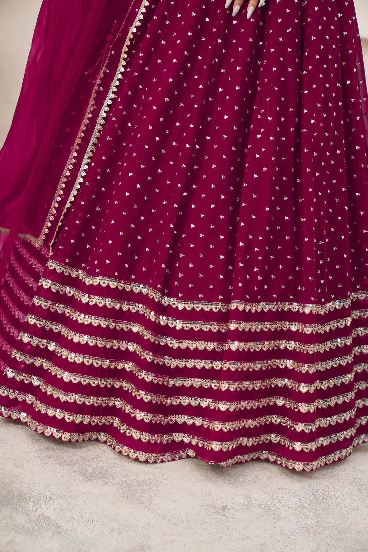 Rani Pink Lehenga Choli with Sequin Work & Designer Dupatta