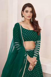Teal Green Lehenga Choli with Sequin Work & Designer Dupatta