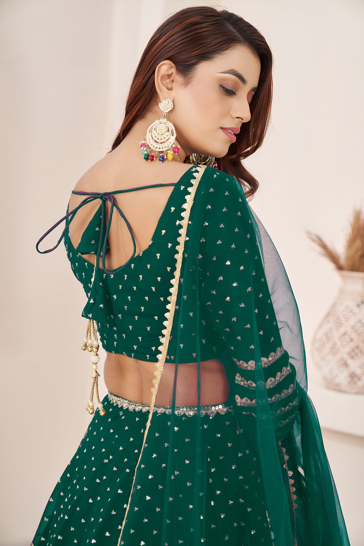 Teal Green Lehenga Choli with Sequin Work & Designer Dupatta