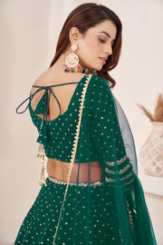 Teal Green Lehenga Choli with Sequin Work & Designer Dupatta