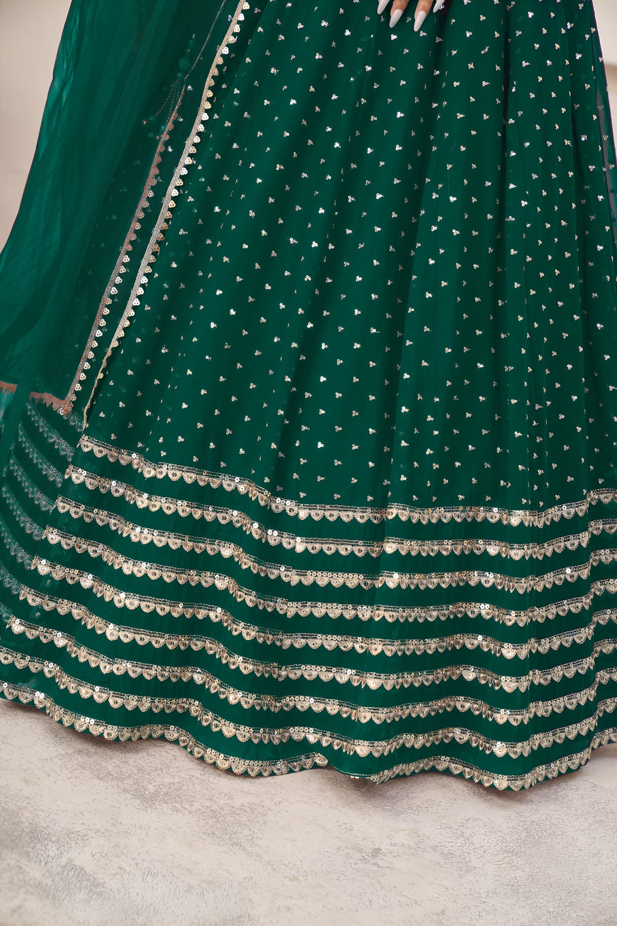 Teal Green Lehenga Choli with Sequin Work & Designer Dupatta
