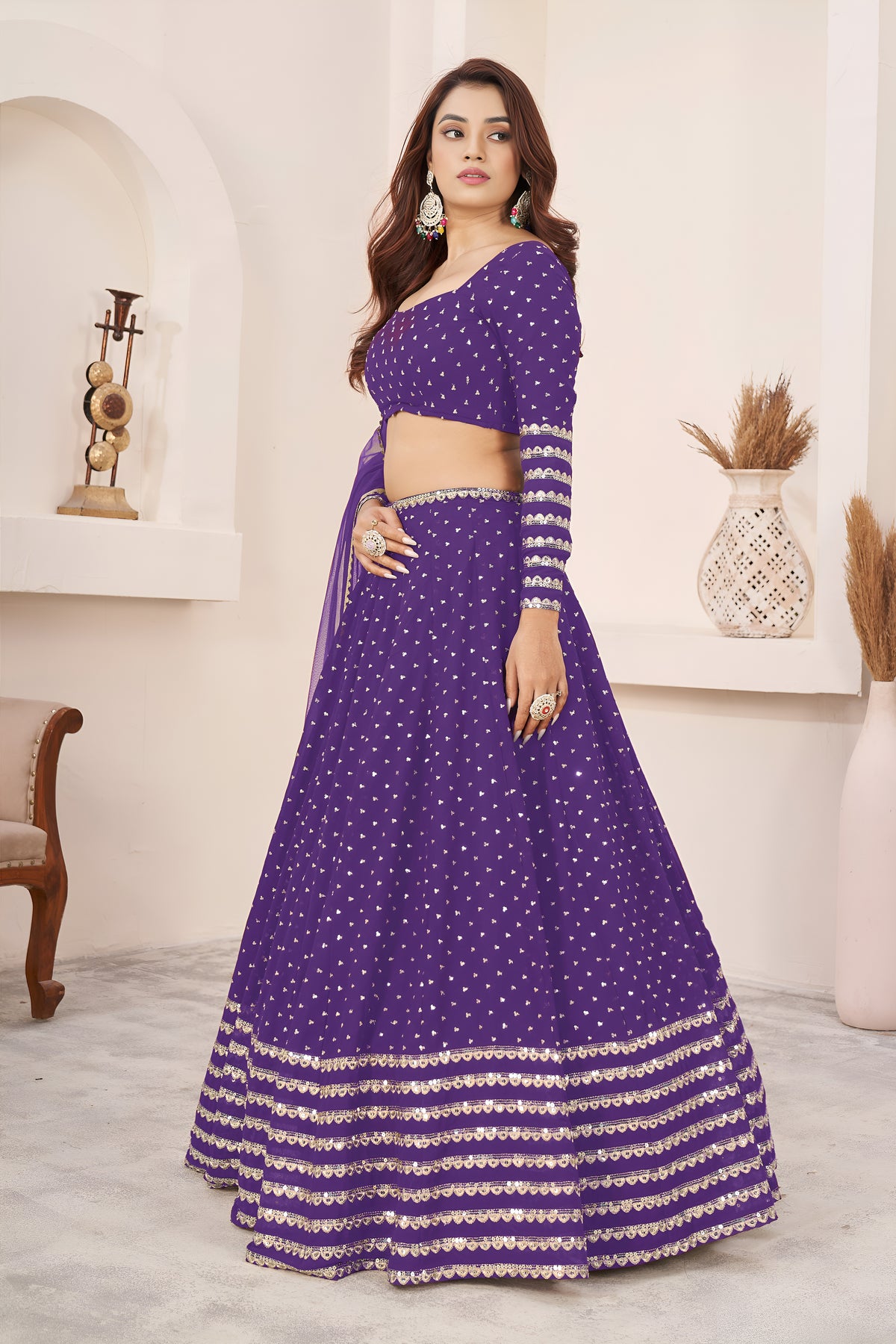 Royal Violet Lehenga Choli with Sequin Work & Designer Dupatta