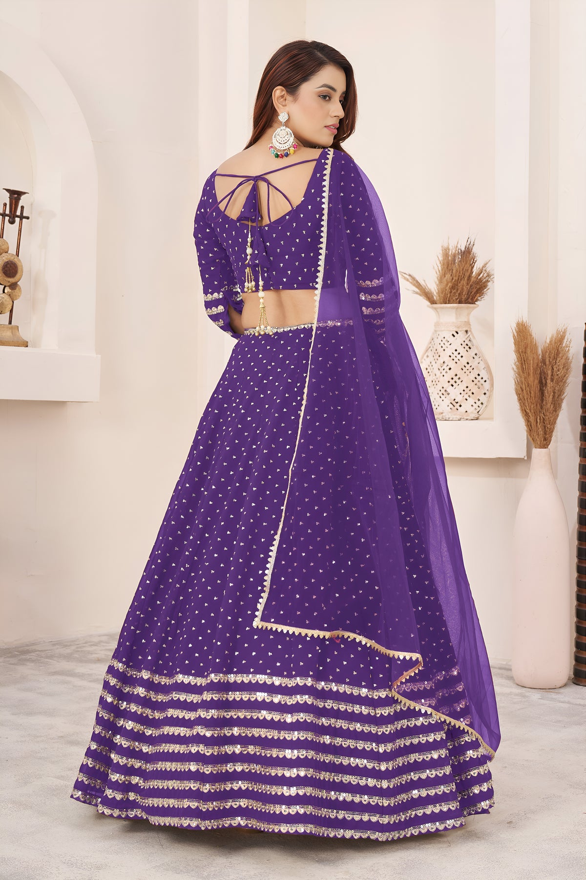 Royal Violet Lehenga Choli with Sequin Work & Designer Dupatta
