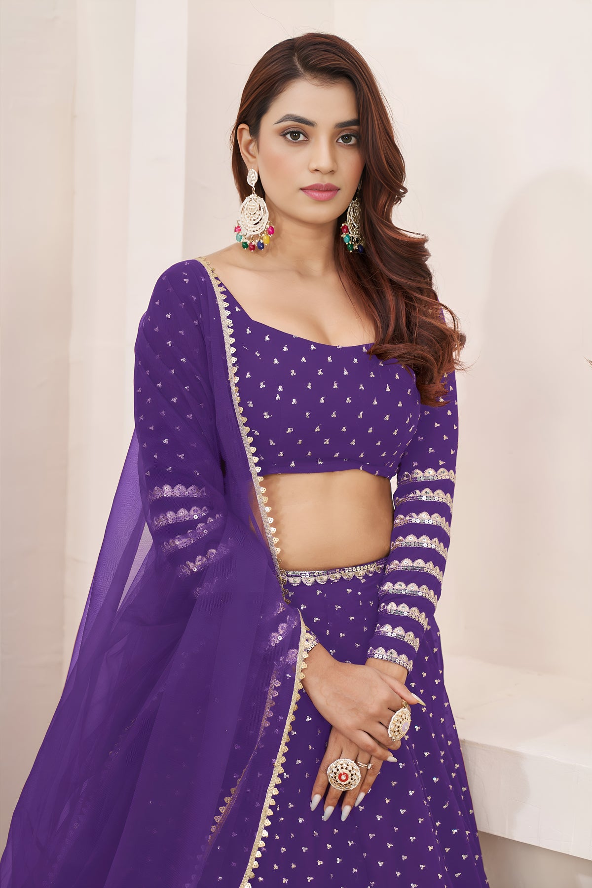 Royal Violet Lehenga Choli with Sequin Work & Designer Dupatta