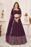 Wine Purple Embroidered Lehenga Choli with Dupatta