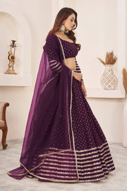 Wine Purple Embroidered Lehenga Choli with Dupatta