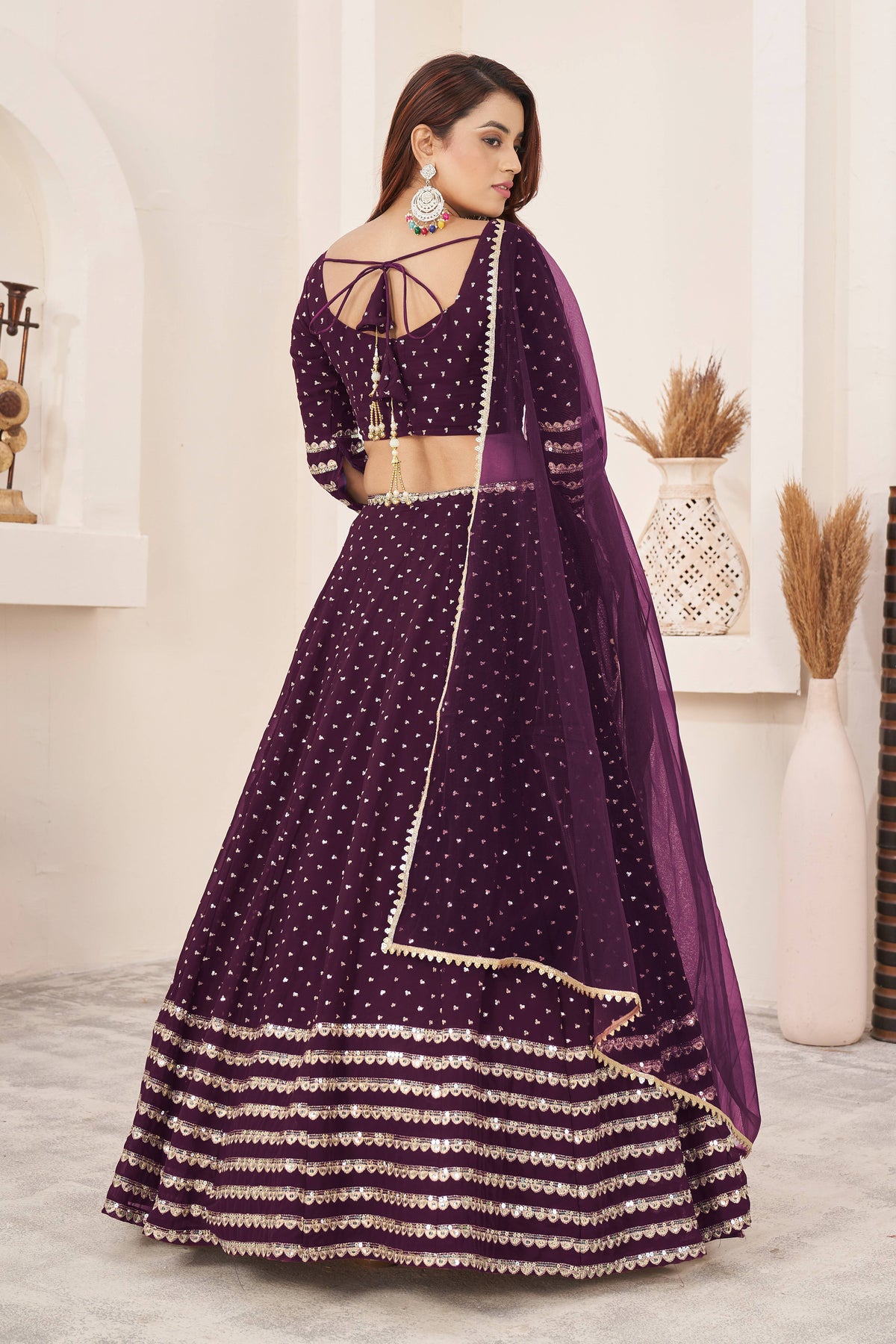 Wine Purple Embroidered Lehenga Choli with Dupatta