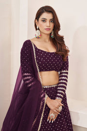 Wine Purple Embroidered Lehenga Choli with Dupatta