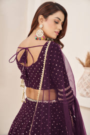 Wine Purple Embroidered Lehenga Choli with Dupatta