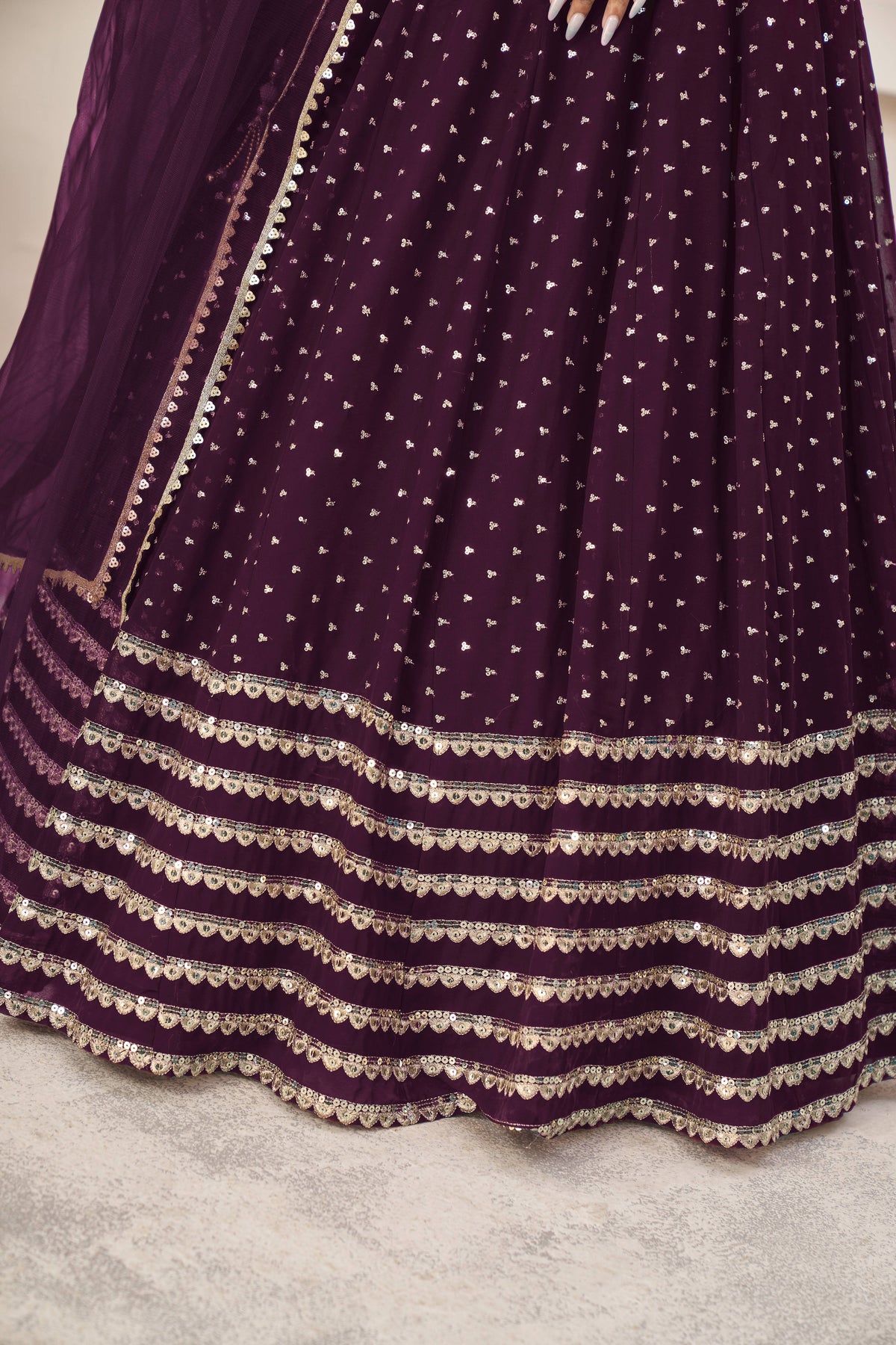Wine Purple Embroidered Lehenga Choli with Dupatta