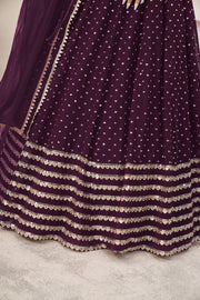 Wine Purple Embroidered Lehenga Choli with Dupatta