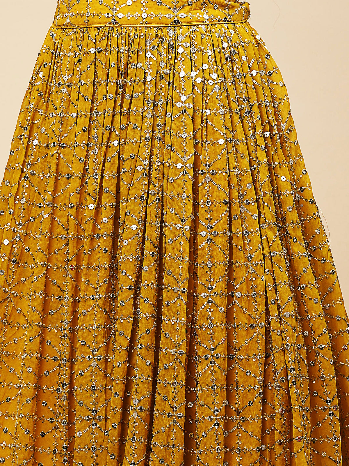 Mustard Yellow Bandhani Lehenga Choli with Pink Dupatta