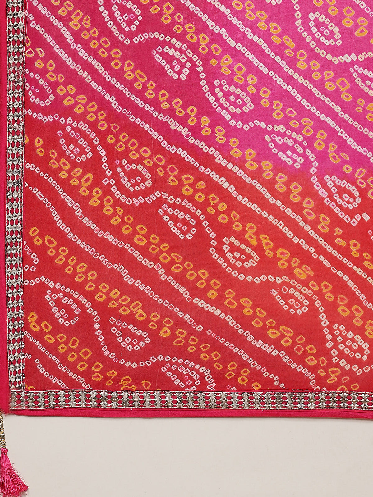 Mustard Yellow Bandhani Lehenga Choli with Pink Dupatta