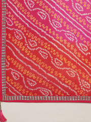 Mustard Yellow Bandhani Lehenga Choli with Pink Dupatta