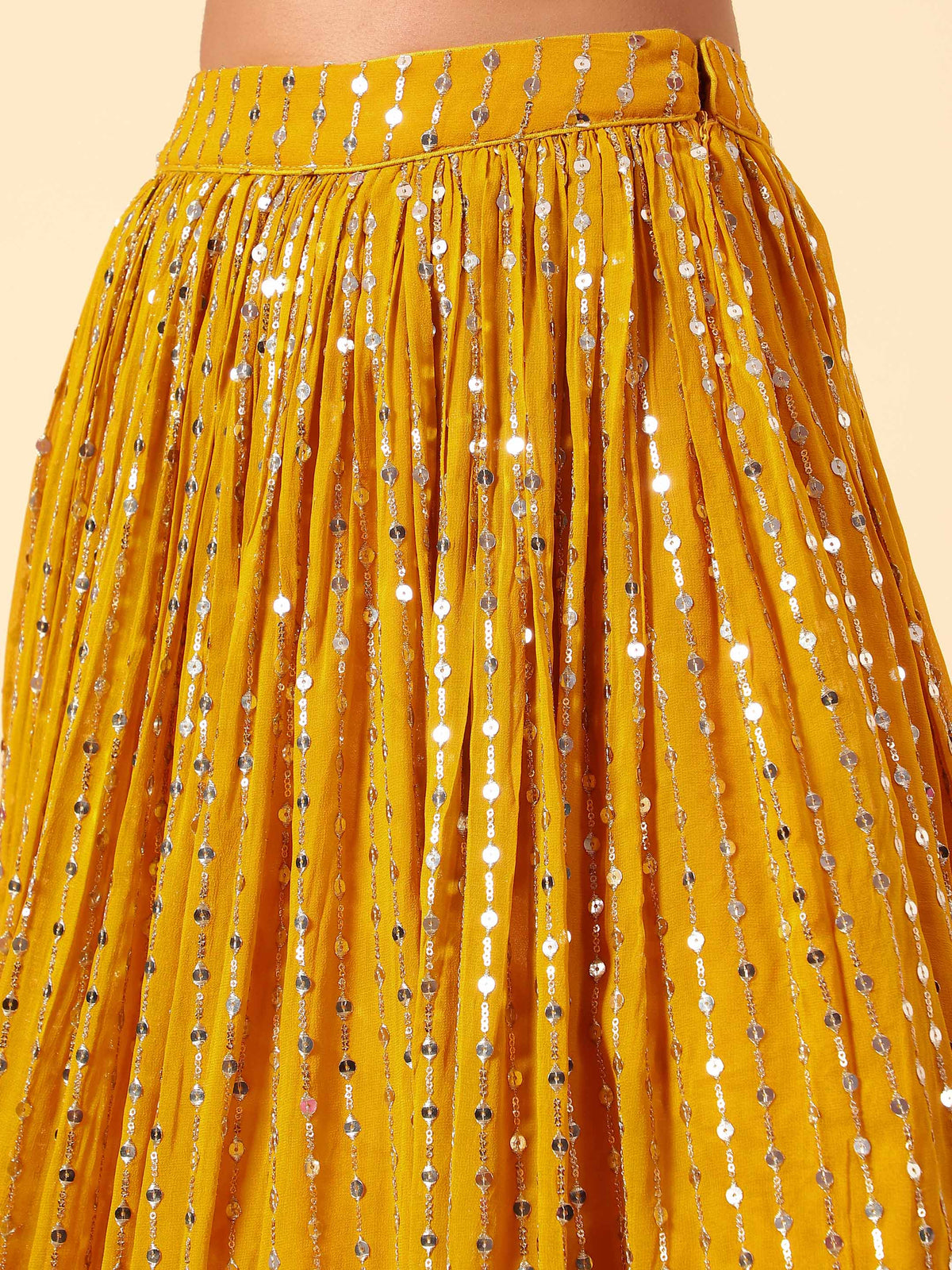 Mustard Yellow Sequined Lehenga Choli with Red Bandhani Dupatta
