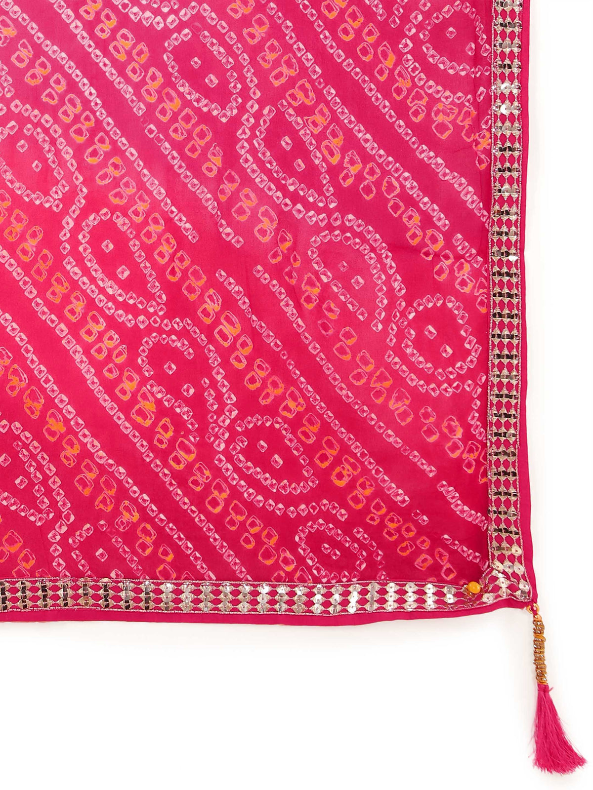 Mustard Yellow Sequined Lehenga Choli with Red Bandhani Dupatta