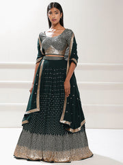 Dark Green Sequin Lehenga Choli with Gold Embroidery