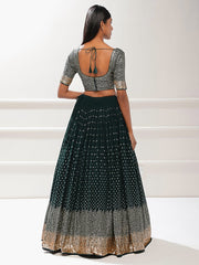 Dark Green Sequin Lehenga Choli with Gold Embroidery