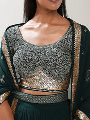 Dark Green Sequin Lehenga Choli with Gold Embroidery