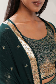 Dark Green Sequin Lehenga Choli with Gold Embroidery