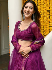 Wine Purple Leheriya Lehenga Choli with Golden Border