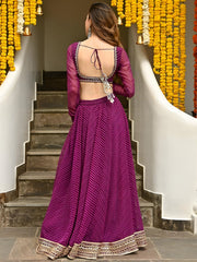 Wine Purple Leheriya Lehenga Choli with Golden Border