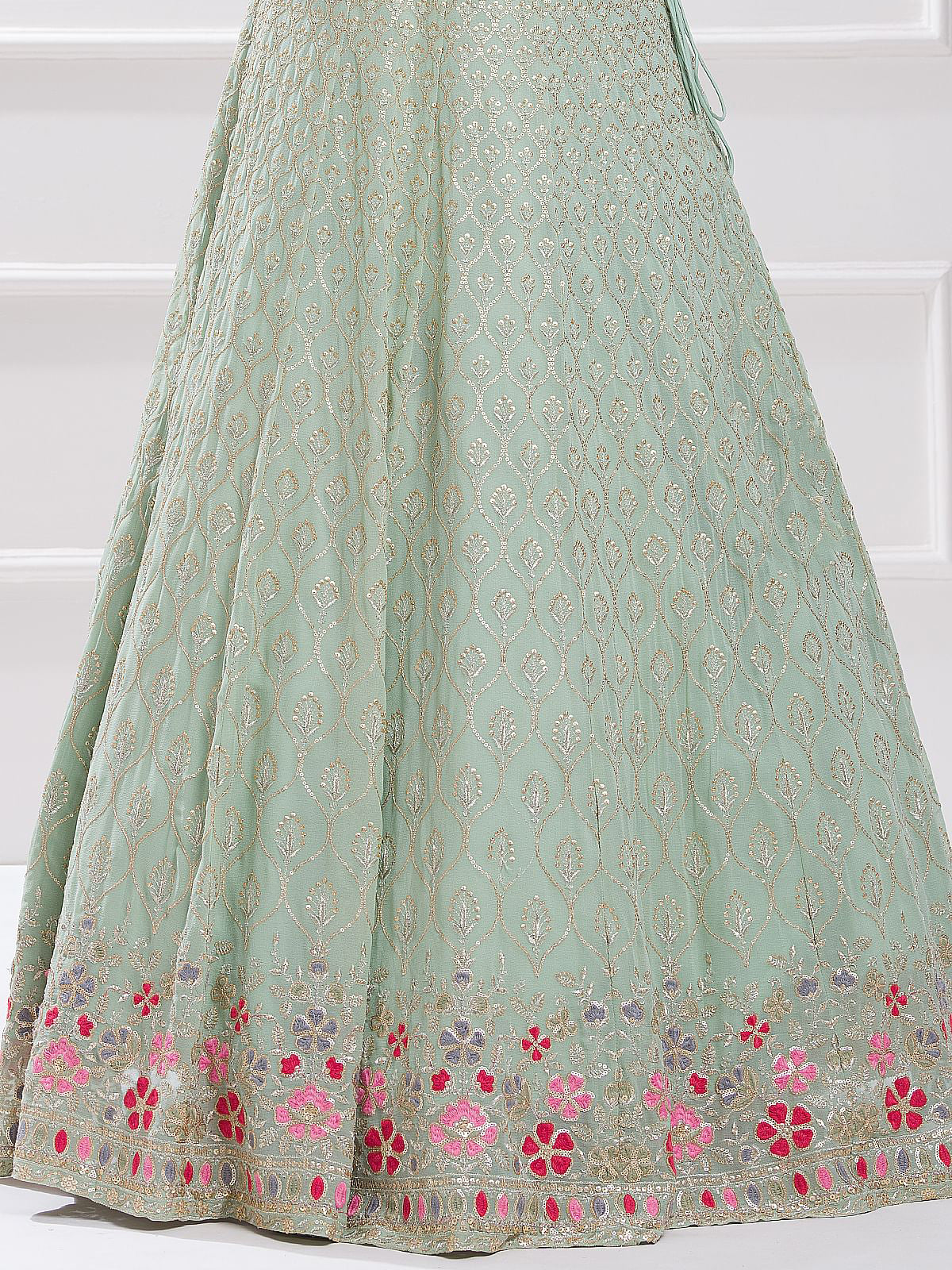 Pista Green Embroidered Lehenga Choli with Floral Dupatta