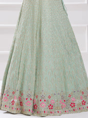 Pista Green Embroidered Lehenga Choli with Floral Dupatta