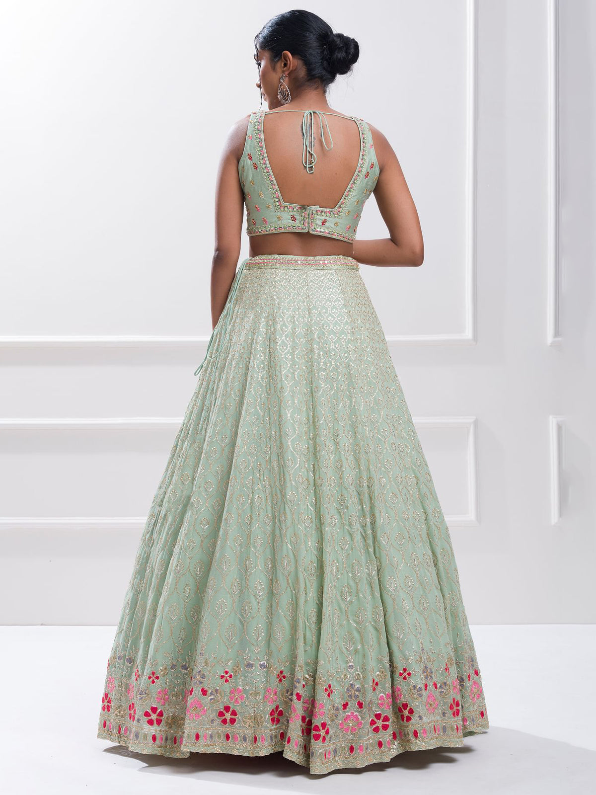 Pista Green Embroidered Lehenga Choli with Floral Dupatta