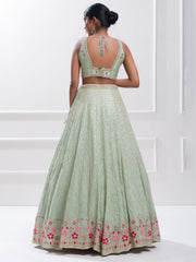 Pista Green Embroidered Lehenga Choli with Floral Dupatta