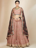 Dusty Pink Embroidered Lehenga Choli with Floral Dupatta