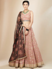 Dusty Pink Embroidered Lehenga Choli with Floral Dupatta