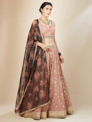 Dusty Pink Embroidered Lehenga Choli with Floral Dupatta