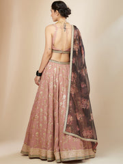Dusty Pink Embroidered Lehenga Choli with Floral Dupatta