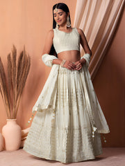 Ivory White Embroidered Lehenga Choli with Dupatta
