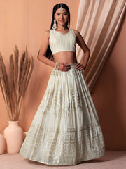 Ivory White Embroidered Lehenga Choli with Dupatta