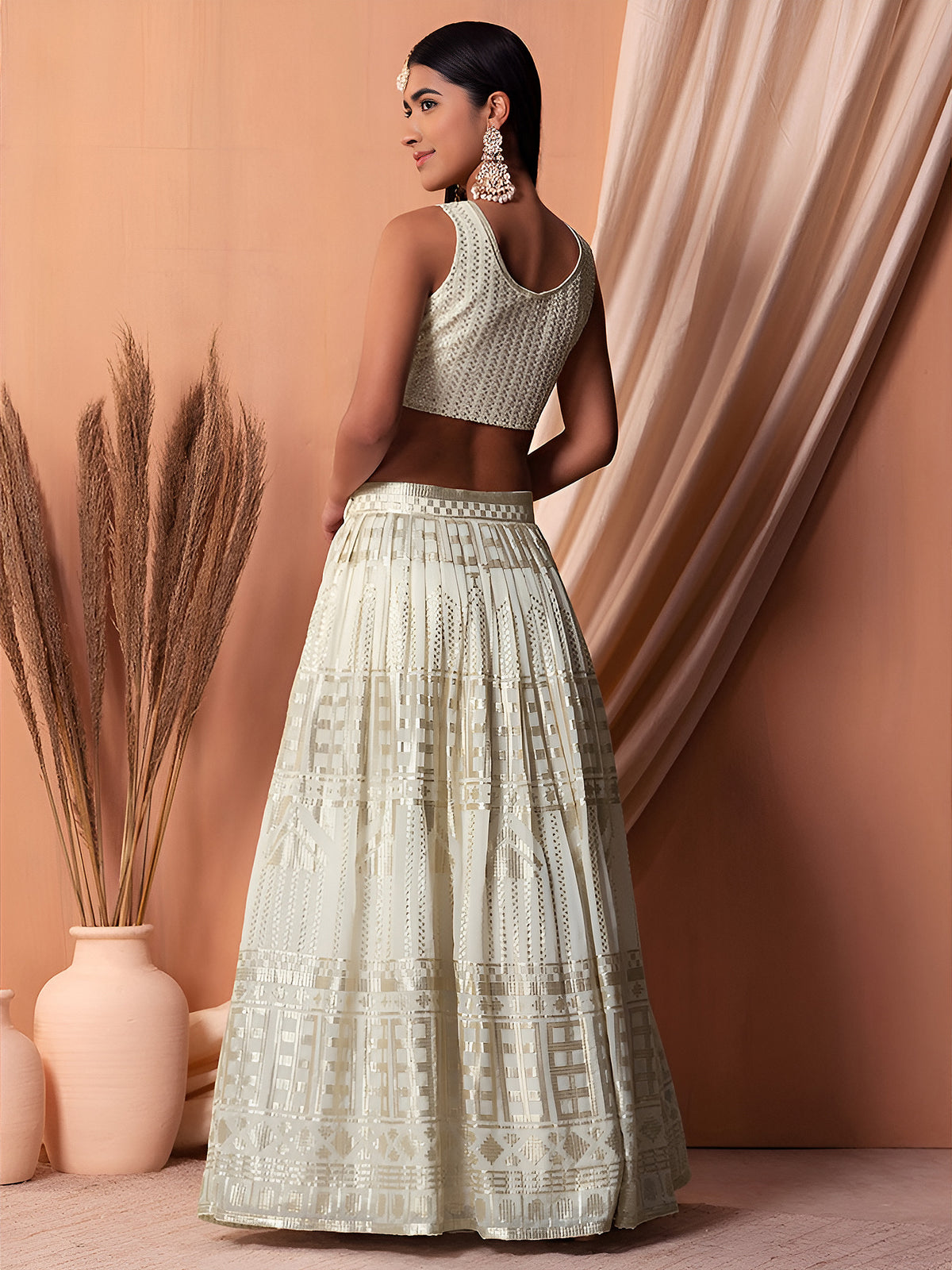 Ivory White Embroidered Lehenga Choli with Dupatta
