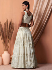 Ivory White Embroidered Lehenga Choli with Dupatta