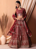 Maroon Red Embroidered Lehenga Choli with Dupatta