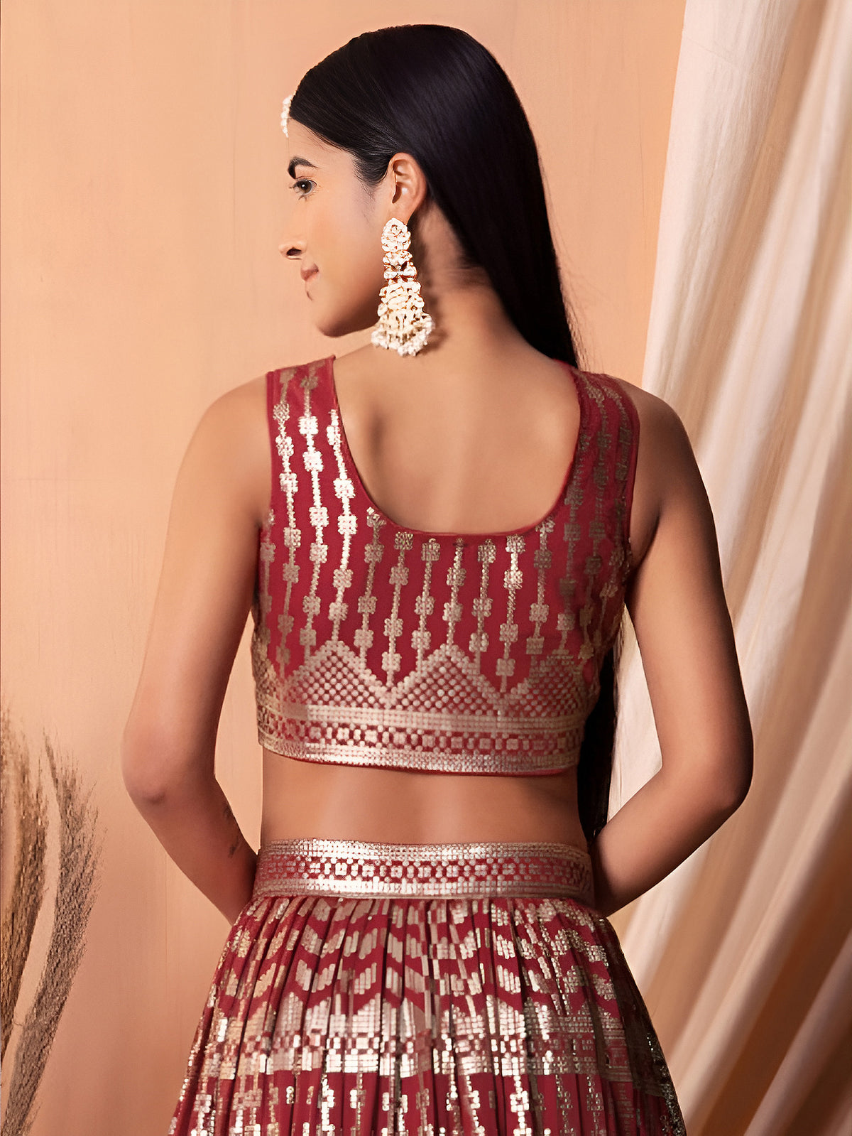 Maroon Red Embroidered Lehenga Choli with Dupatta
