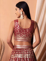 Maroon Red Embroidered Lehenga Choli with Dupatta