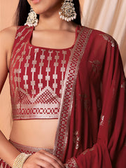 Maroon Red Embroidered Lehenga Choli with Dupatta