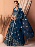 Navy Blue Silver Embroidered Lehenga Choli with Dupatta