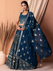 Navy Blue Silver Embroidered Lehenga Choli with Dupatta