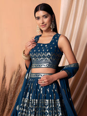 Navy Blue Silver Embroidered Lehenga Choli with Dupatta