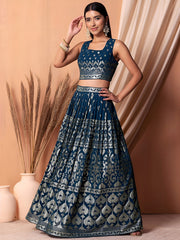 Navy Blue Silver Embroidered Lehenga Choli with Dupatta