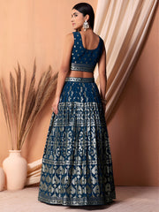 Navy Blue Silver Embroidered Lehenga Choli with Dupatta