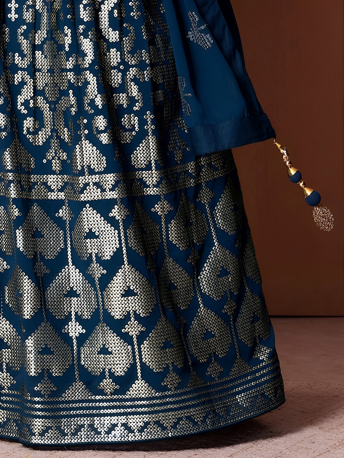 Navy Blue Silver Embroidered Lehenga Choli with Dupatta