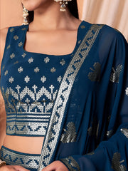 Navy Blue Silver Embroidered Lehenga Choli with Dupatta