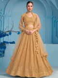Beige Gold Embroidered Lehenga Choli with Sheer Dupatta